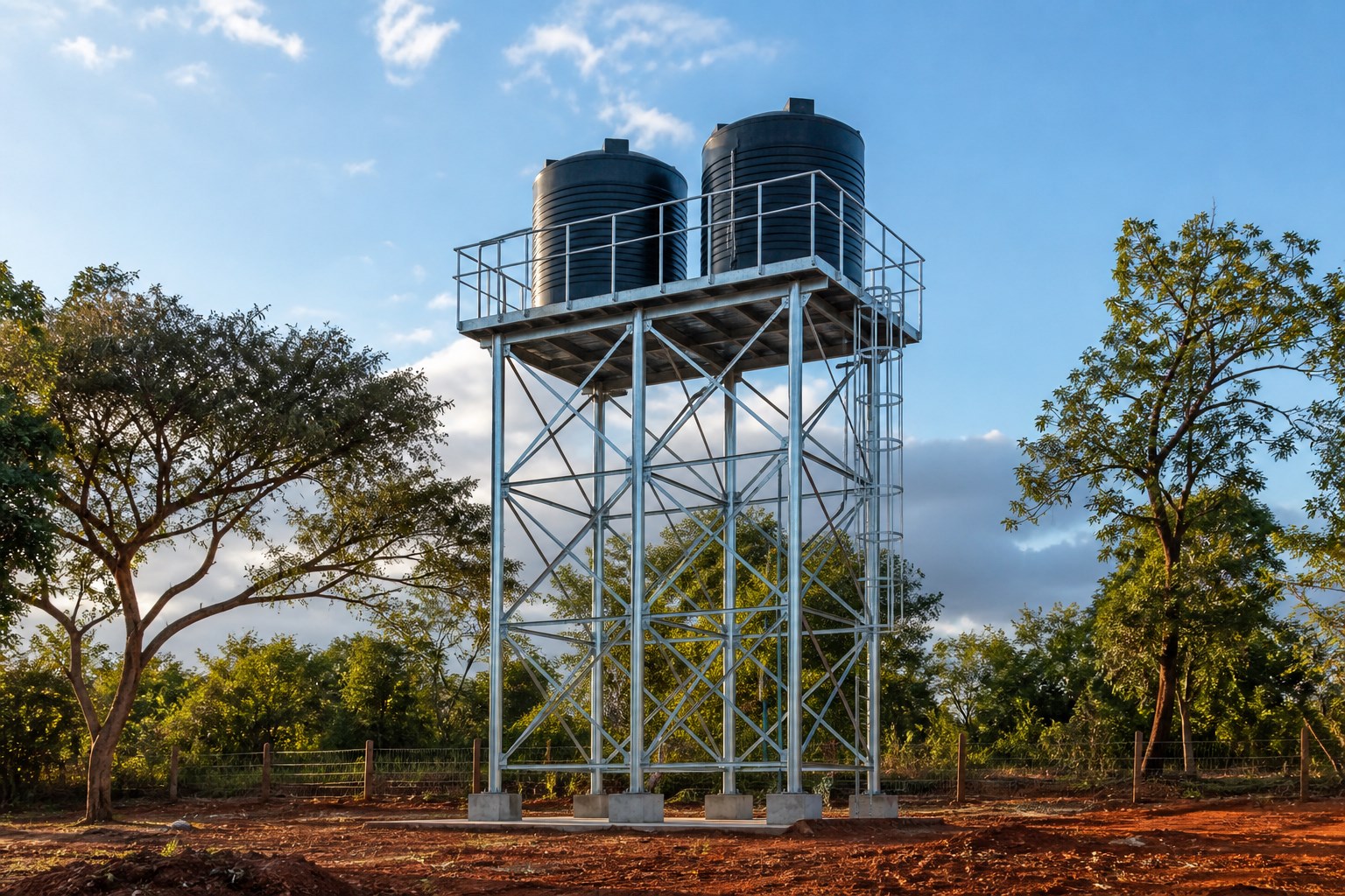 Twin water tank tower installation