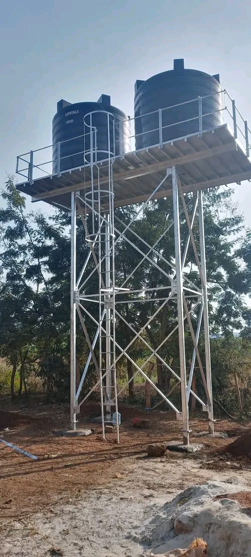 Twin water tank tower installation